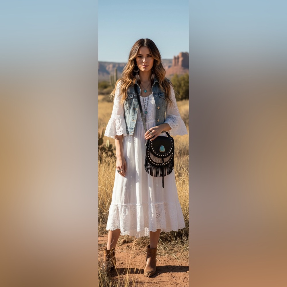 NWT Trenditions  Fringe Black Leather Western Boho Crossbody Purse Bag